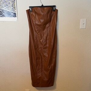 Strapless Elegant Brown faux Leather midi size large